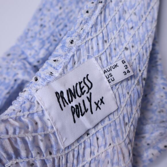 PRINCESS POLLY Elza Mini Dress Blue One Shoulder Shirred Smocked Women's 2 - Picture 11 of 14